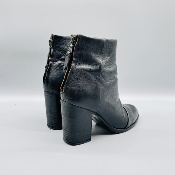 Rag & Bone Boots Women 9 Black Leather Newbury Ankle Block Heel Back Zip Comfort - Picture 7 of 10